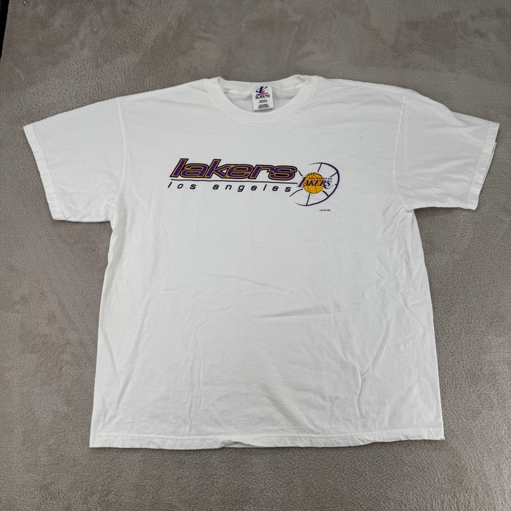 Vintage Logo Athletic Lakers Mens XL White T Shirt Preowned Stains NBA